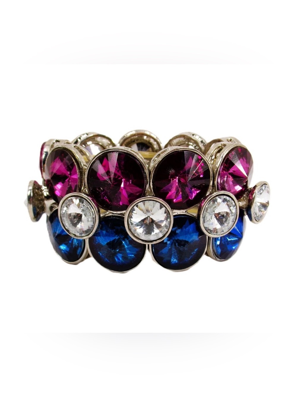 Large crystal statement bracelet with blue, purple, clear round crystals New